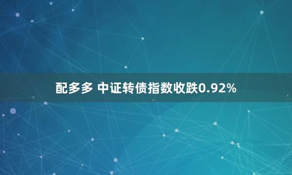 配多多 中证转债指数收跌0.92%